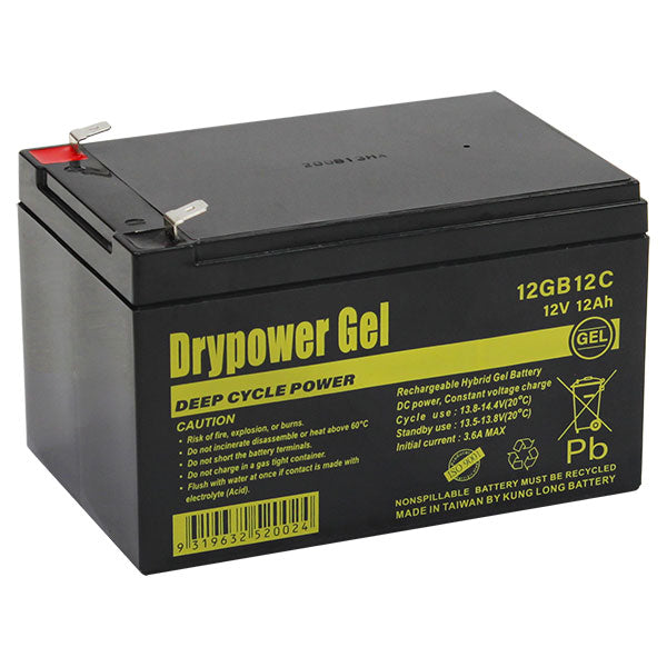 12GB12C Drypower 12V 12Ah Sealed Lead Acid Hybrid Gel Deep Cycle Battery for Deep Cycle & Motive Power Applications