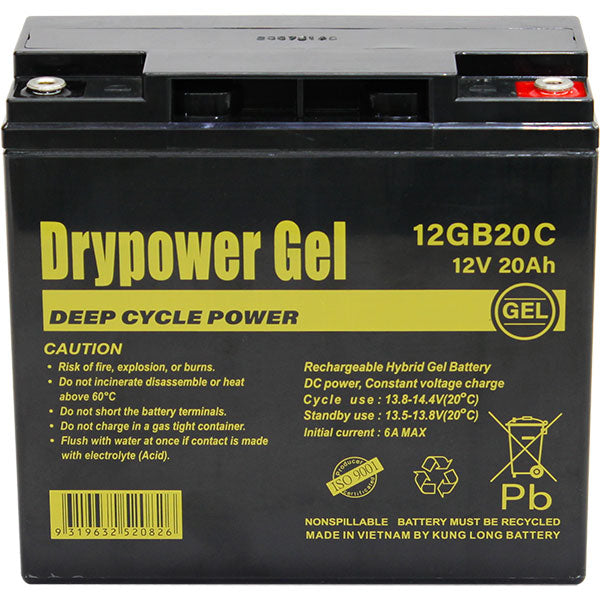 12GB20C 12V 20Ah Sealed Lead Acid Hybrid Gel Deep Cycle Battery replaces 12VF20, CBG12V18AH, HZY-MR12-18, LPG12-17, LG17-12, GF12014YF, 12SB17C