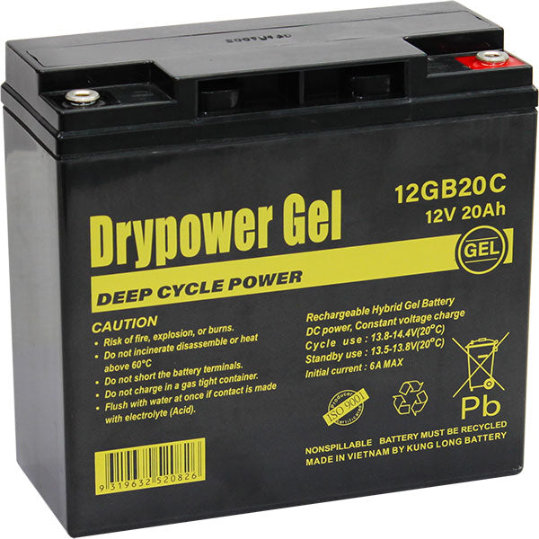 12GB20C 12V 20Ah Sealed Lead Acid Hybrid Gel Deep Cycle Battery replaces 12VF20, CBG12V18AH, HZY-MR12-18, LPG12-17, LG17-12, GF12014YF, 12SB17C