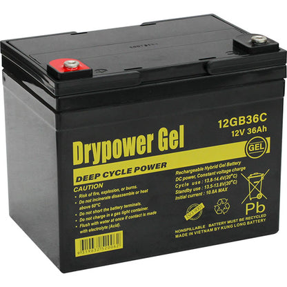 12GB36C 12V 36Ah Sealed Lead Acid Hybrid Gel Deep Cycle Battery replaces DCG1232, DCG32-12, CBG12V31AH, HZY-MR12-33, LPG12-31, LPCG12-30, LG36-12N, OCB-33-12-Gel, DCG12-32, GF12025YG, GF12033YG2, LPCG12/30