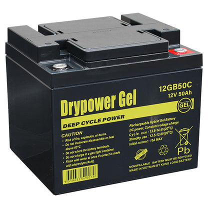 12GB50C 12V 50Ah Sealed Lead Acid Hybrid Gel Deep Cycle Battery replaces C12-40DG, ES450, DCG40-12, CBG12V38AH, LPG12-38, LPCG12-40, LG50-12N, OCB-44-12-Gel, DCG12-38, DG12-40, GF12033YG2, LPCG12/40, JTT12V960