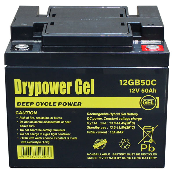 12GB50C 12V 50Ah Sealed Lead Acid Hybrid Gel Deep Cycle Battery replaces C12-40DG, ES450, DCG40-12, CBG12V38AH, LPG12-38, LPCG12-40, LG50-12N, OCB-44-12-Gel, DCG12-38, DG12-40, GF12033YG2, LPCG12/40, JTT12V960