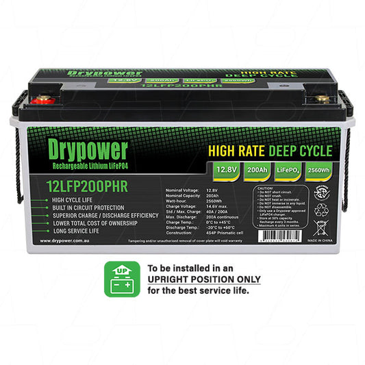 12LFP200PHR Drypower High rate 12.8V 200Ah lithium iron phosphate (LiFePO4) rechargeable battery