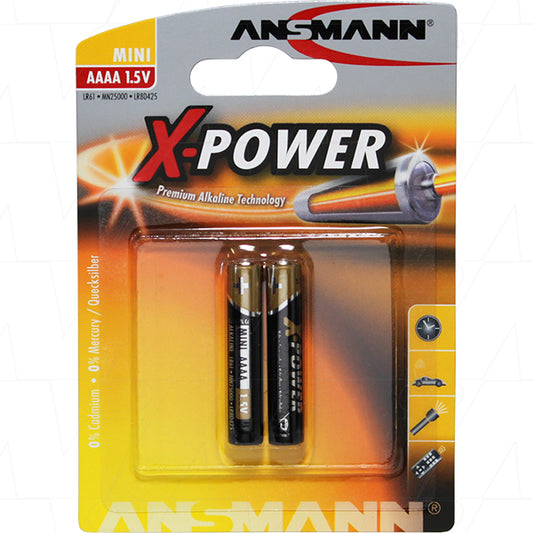 Ansmann AAAA-BP2(A) AAAA-BP2(A) 1510-0005 AAAA size Alkaline Battery. Replaces 4061, AM6, E96, LR61, LR8D425, MN2500