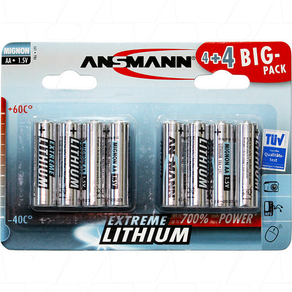 Ansmann 1512-0012-BP8 1512-0012 AA size Ansmann Consumer Lithium Battery replaces FR6, L91, LF1500