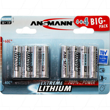 Ansmann 1512-0012-BP8 1512-0012 AA size Ansmann Consumer Lithium Battery replaces FR6, L91, LF1500