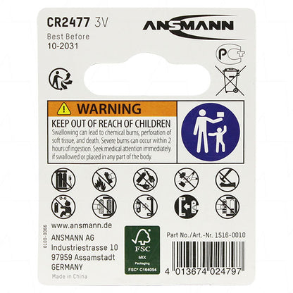 Ansmann CR2477-BP1(A) 1516-0010 Ansmann CR2477 Consumer Lithium Battery Coin Cell