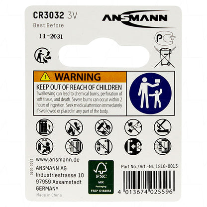 Ansmann CR3032-BP1(A) 1516-0013 Ansmann CR3032 Consumer Lithium Battery Coin Cell