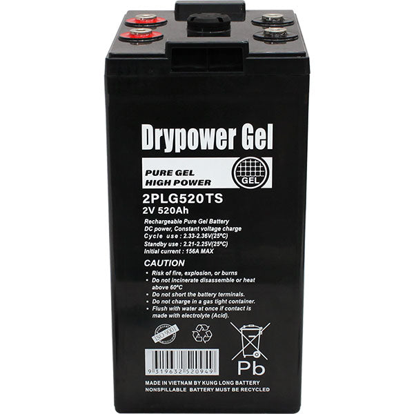 2PLG520TS Drypower 2V 520Ah Pure Gel Type Sealed Lead Acid Deep Cycle Battery