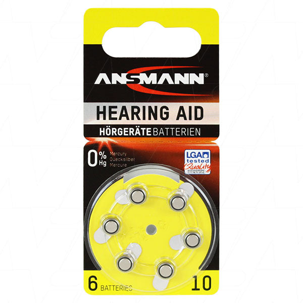 Ansmann A10-BP6(A) Hearing aid battery - 5013223 (replaces 10AP, 10HPX, A10, AC230E, PR536, PR70, PZA230, V10, V10A, V230A, ZA10)