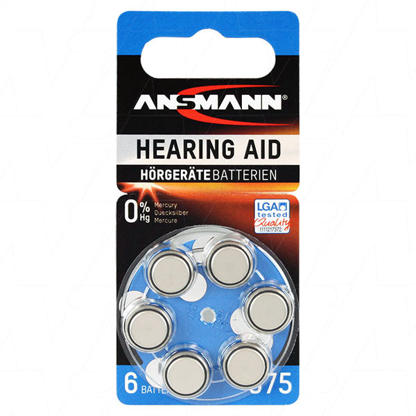 Ansmann A675-BP6(A) 5013253 hearing aid battery (replaces 675, 675A, 675AP, 675HPX, A675, AC675E, AZA675, DA675H, NR44, PR44, PRX675H, PZA675, V675, V675A, V675AT, V675HP, ZA675)