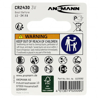 Ansmann CR2430-BP1(A) 5020092 Ansmann CR2430 Consumer Lithium Battery Coin Cell