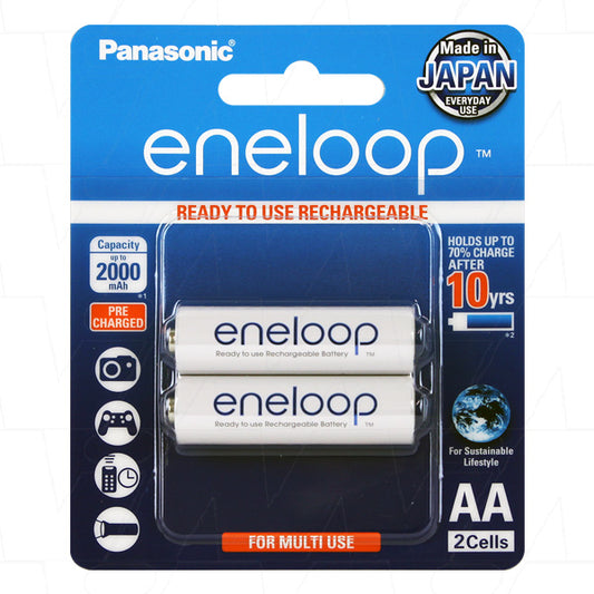 Panasonic BK-3MCCE/2BA BK-3MCCE (AA) Eneloop Ready to Use, Up to 2100 Recharge Cycles, NiMH Rechargeable Battery