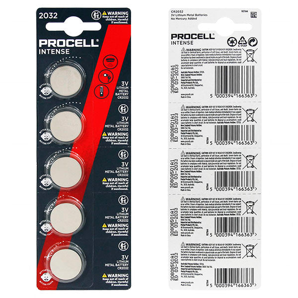 Procell CR2032-BP5(PX) CR2032 3V Procell Intense Lithium Coin Cell Blister of 5