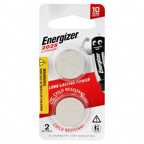 Energizer ECR2025-BP2 CR2025 3V Lithium Coin Cell Blister of 2