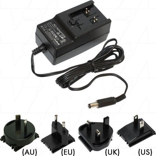 FRA-018-S12-I/KIT Universal AC to DC Switching Power Supply 12VDC 1.64A (18W) Wall Mount Type comes with 4 x Interchangeable Input Plugs (AU, EU, UK, US)