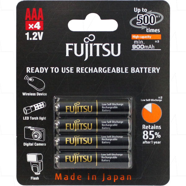 Fujitsu HR-4UTHC(4B) (AAA) High Capacity Fujitsu Ready to Use, Up to 500 Recharge Cycles, Rechargeable NiMH Battery 4 Pack