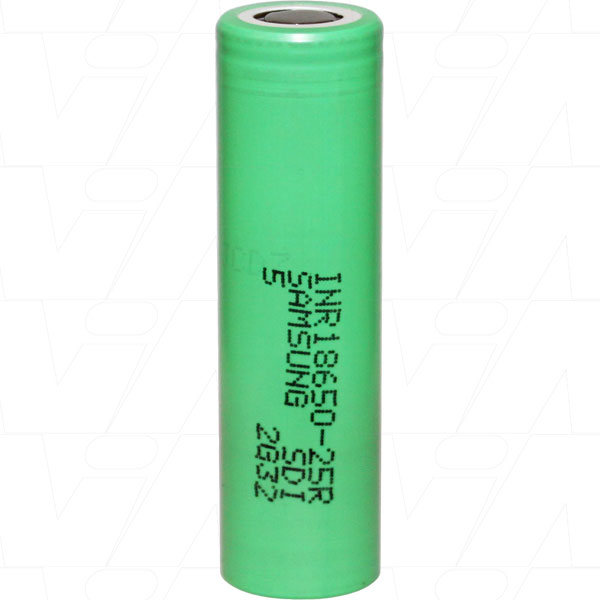 INR18650-25R Samsung Lithium Ion 3.6V 2.5Ah High Temp (75 deg C) High Drain Type Cylindrical Battery (Maximum Discharge Current 20A)