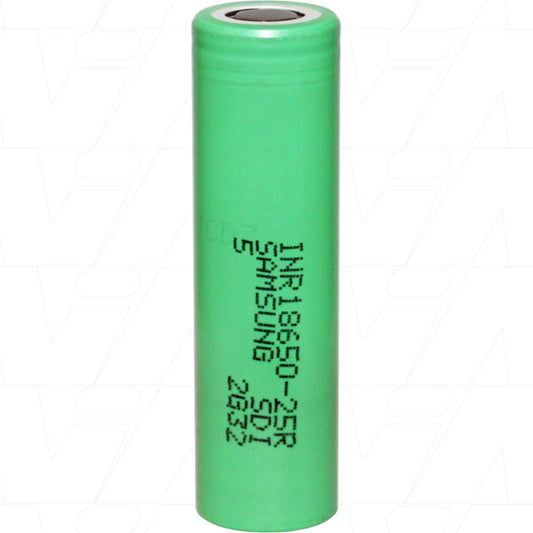 INR18650-25R Samsung Lithium Ion 3.6V 2.5Ah High Temp (75 deg C) High Drain Type Cylindrical Battery (Maximum Discharge Current 20A)