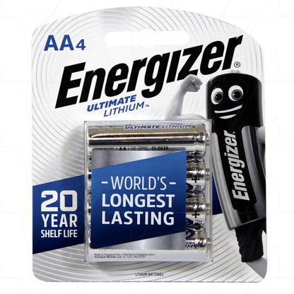 Energizer L91-BP4T Energizer Ultimate Lithium AA Consumer Lithium Battery Cylindrical Cell Pack of 4