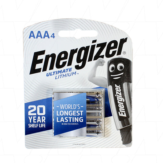 Energizer L92-BP4 Energizer Ultimate Lithium AAA Consumer Lithium Battery Cylindrical Cell Pack of 4