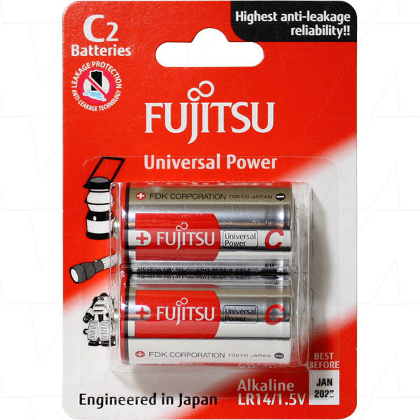 Fujitsu LR14(2B)FU Fujitsu Universal Power LR14 C size alkaline battery. Replaces LR14, 14A, 14AC, 4014, 814, AM2, E93, EN93, GP14A, KC, LR14G, MN1400, PC1400, PC14A