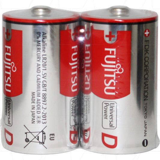 Fujitsu LR20(2S)FU Fujitsu Universal Power LR20 D size alkaline battery. Replaces LR20, 13A, 13AC, 4020, 4920, 7520, 813, AL-D, AM1, E95, EN95, GP13A, KD, LR20G, MN1300, PC1300, PC13A