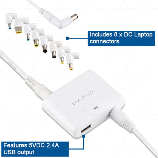 LT-DC90 90W in-car laptop power supply with 14V-20V (6.0A max.) output plus 5V 2.4A max USB output