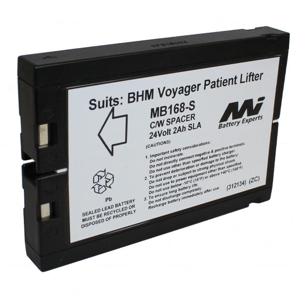 MB168-S Replacement medical battery designed to suit BHM Medical Inc Voyager patient lifter C/W spacer (S104)