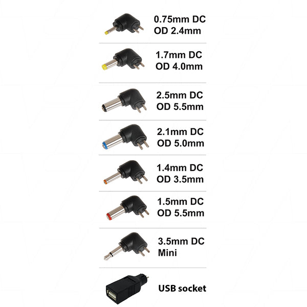 MP3310 3-12V 600mA 7.2W Regulated switchmode power supply with 7 plug adaptors & USB Port